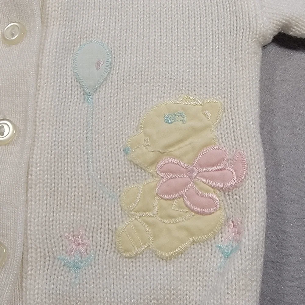 Vintage Snuggle Alert‎ 12M Baby Cardigan Sweater Pastel Taiwan 80s Cute Knit - Picture 5 of 11